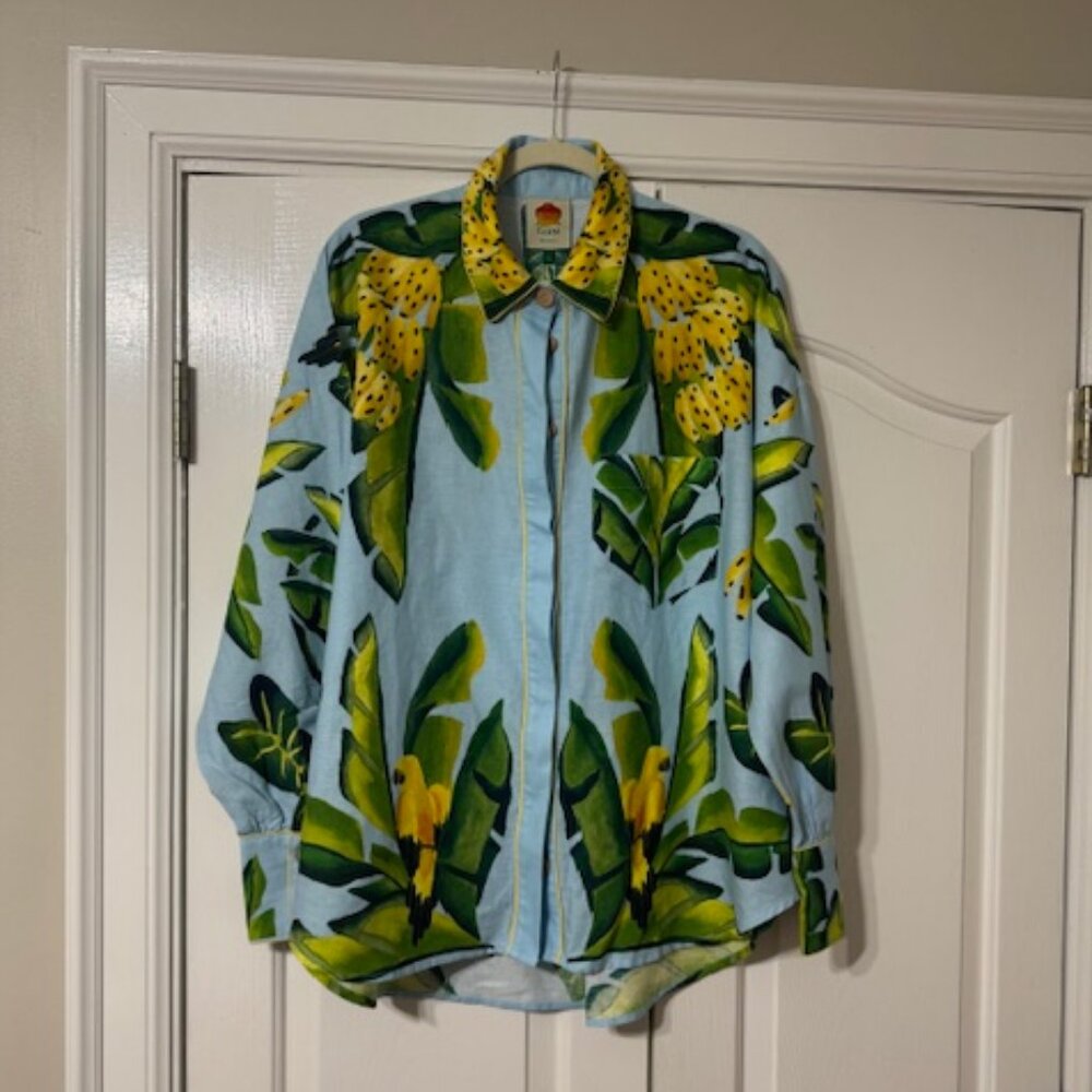 Farm Rio Summer Foliage Scarf Linen Blend